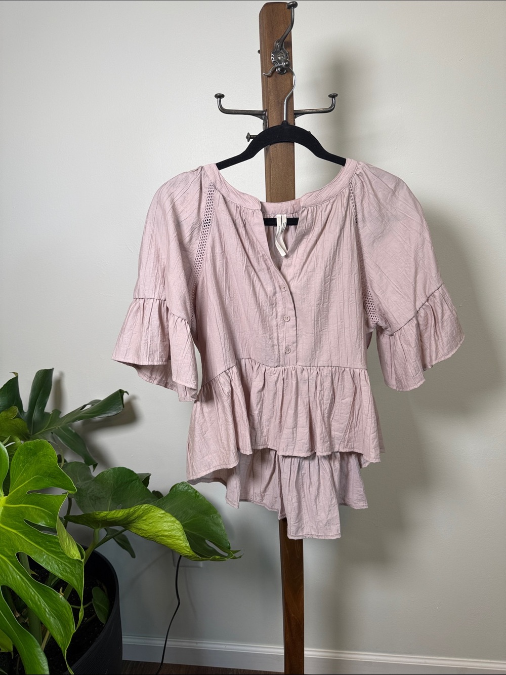 Anthropologie Blush Pink Ruffle Tiered Peasant Blouse